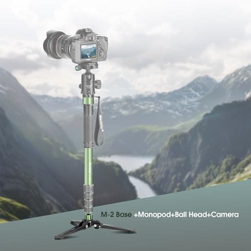 Manbily M-2 Monopod Base with Three Feet, Mini Desktop Tripod, 3/8 inch Screw, Monopods Stand Support Travel for DSLR Camera Ball Fluid Head Camcorder, Tilt 20° & Rotate 360° (Green) — view 6