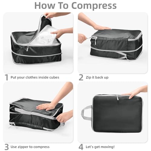Compression Packing Cubes 7-Piece Set with Multi- Compartment Travel Bag, Waterproof Suitcase Organiser Bags,Travel Packing Cubes for Suitcases, Packing & Storage for Luggage (Black) — view 4
