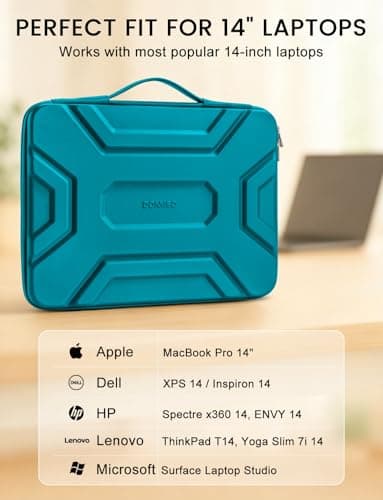 DOMISO 14 inch Laptop Sleeve with Handle Shockproof Waterproof EVA Protective Case for 14" HP Dell Asus Lenovo Laptop, Teal — view 6