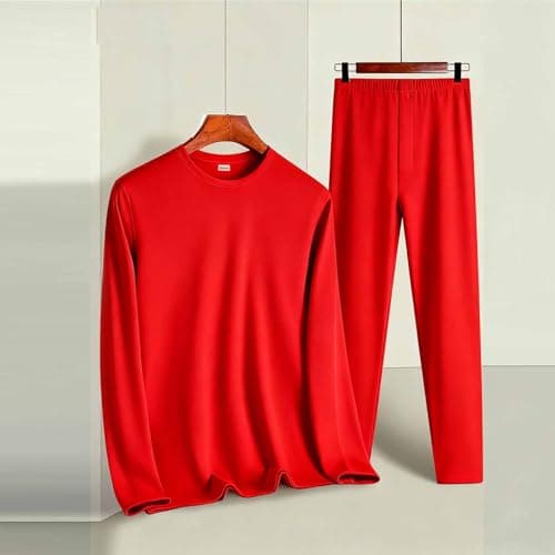 Mens Thermal Underwear Set Velvet Lined Base Layer Long Sleeve Running Red — view 3