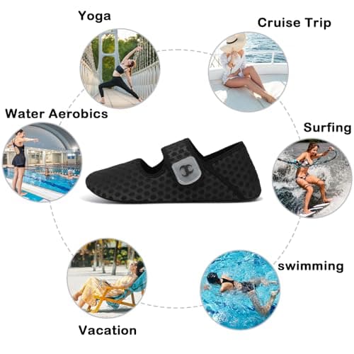 JOINFREE Wide Toe Box Summer Sandals for Women & Men Barefoot Adjustable Water Shoes Breathable Quick-Dry Mesh Indoor Outdoor Summer Slippers Black Size 9-9.5 — view 6