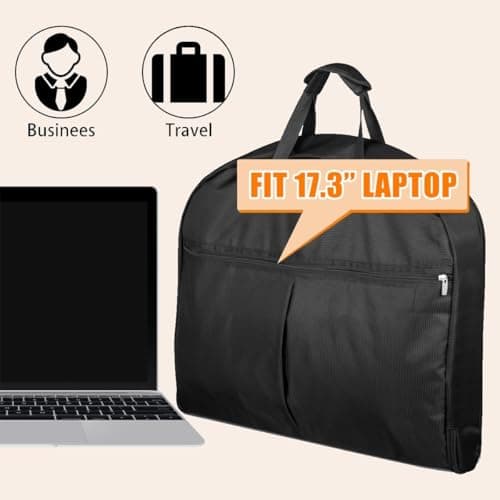 43-Inch Heavy Duty Garment Bags for Travel Waterproof Suit Carrier Bag for Men & Women with Handle and Large Pocket Carry On Luggage in Business Trip Flight, Black — view 5