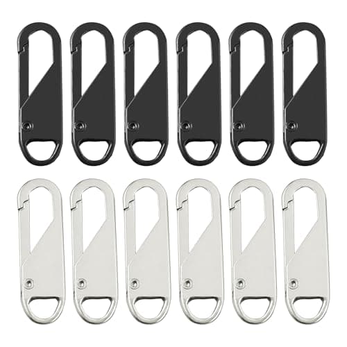 Zipper Pull Replacement Metal Zipper Handle Mend Fixer Tab Repair for Luggage, Backpacks, Suitcases, Jackets, Purses, Handbags - 12 PCS (Black Silver)