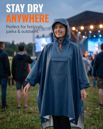 Poncho Waterproof Adult Plus Size New with Zipper Design Rain Poncho Waterproof Poncho Reusable Hooded For Hiking Camping Festivals Travel Lightweight Unisex Ponchos Festival Poncho Adult Blue — view 2