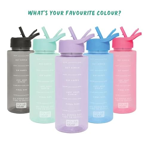 Polar Gear 1L Tracker Bottle with Easy Flip Up Straw & Hydration Tracker Markings - Heather — view 2