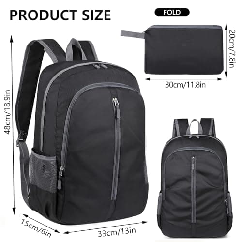 ChioSun Lightweight Foldable Backpack, 30L Waterproof Rucksack, Black — view 2