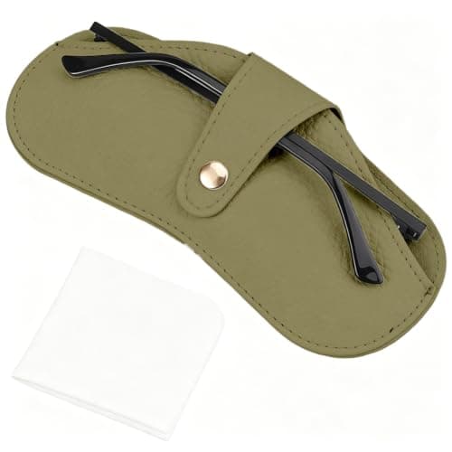 CREATCABIN Leather Sunglasses Case Soft Slim Glasses Case Flat Eyeglass Cases Portable Spectacle Cases Storage Pouch Lightweight with Cleaning Cloth for Women Men Travel Dark Olive Green 6.7x3.3 Inch