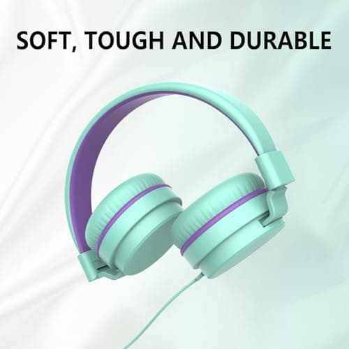 Kids Headphones Wired,On-Ear Wired Headphones for School,Safe Volume Limited 85/94dB,HD Mic Stereo Sound Girls Boys Wired Headphone for Kids,Foldable Headset for Travel Computer Plane Tablet (Green) — view 3