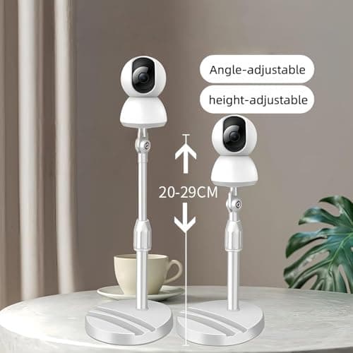 White No Drill Desktop Security Camera Mount - Telescoping Bracket with 3-in-1 Phone Holder Base for Surveillance IP Camera, Arlo, Wyze, Live Streaming Devices, 1/4" Screw — view 4