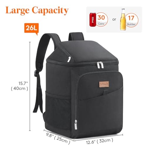 Lifewit 26L Insulated Cooler Picnic Backpack, 34-Can Large Cool Bag, Black — view 3