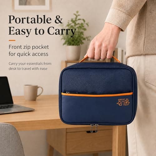 FAVORTALK Travel Organiser Double Layer Multipurpose Electronic Organizer with DIY Storage Area Waterproof Accessories Bag for Cable SD Cards Charger Power Bank etc, Navy Blue B21513 — view 6
