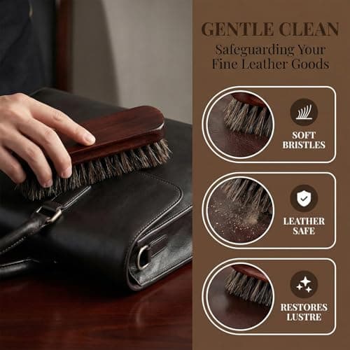 Focenat 5 Piece Shoe Brush Set, Horsehair Brush for Shoe Shine Polish Buff, Leather Cleaning Kit with Dauber Applicator and Microfiber Cloth, Wooden Handle for Boots Bags, Portable Carry Bag — view 3