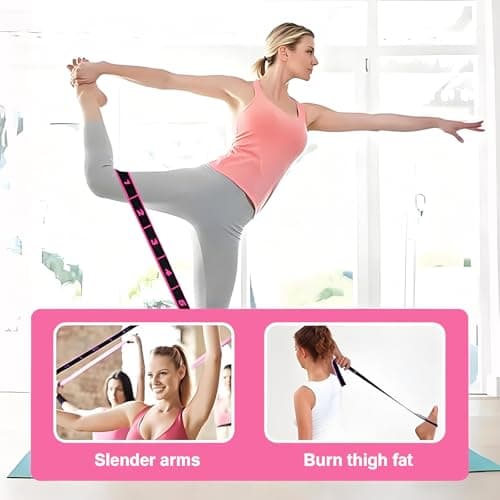 Stretching Yoga Band, An Adult Resistance Band for Gymnastics, Yoga, and Latin Training, Equipped with 8 Adjustable Loop Elastic Fabric Bands for Physical Therapy, Pilates, Dance, and Fitness (Pink) — view 5