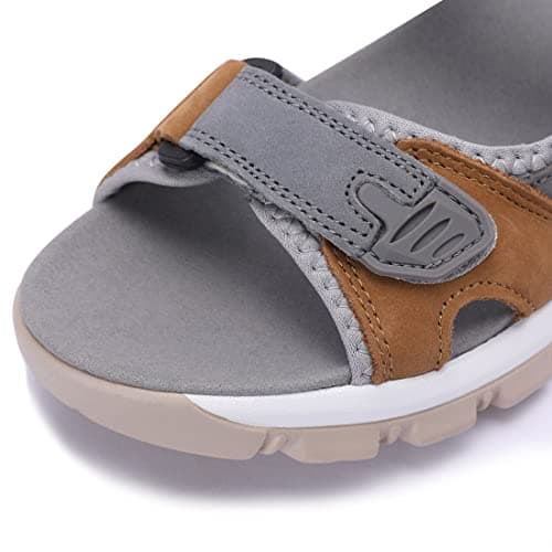 Harssidanzar Women's Sports Hiking Sandals Adjustable Strap Leather Sandals For Women Outdoor Sports Sandals Walking SL256UK,Tan Grey,Size 4 UK — view 3