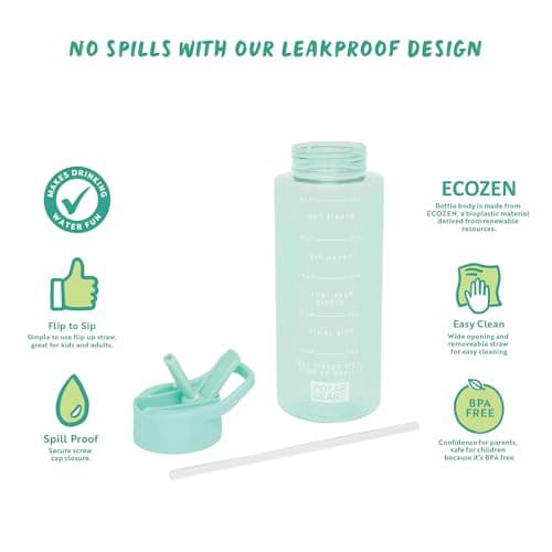 Polar Gear 1L Tracker Bottle with Easy Flip Up Straw & Hydration Tracker Markings - Mint — view 4