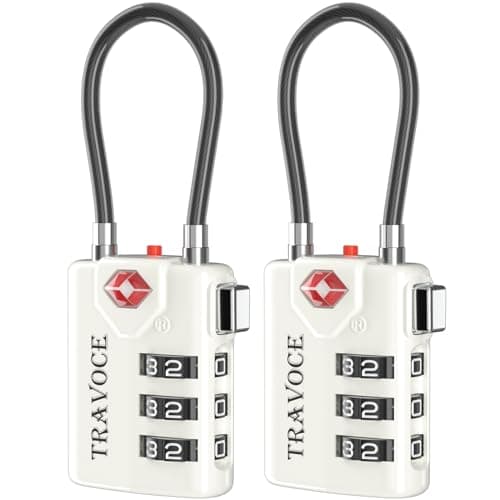 TRAVOCE TSA Approved Luggage Locks - Heavy Duty 4 Digit Combination Cable Lock with Search Alert for International Travel, Suitcases, Golf Bags, Backpacks, Camera Cases, Violin and Tents, White 2 Pack