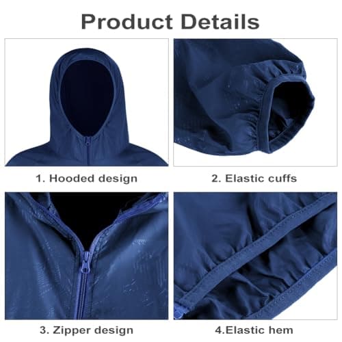 BSBUY Mens Waterproof Jackets Lightweight Rain Jacket Packable Hooded Rain Coats Fast Dry Raincoat Windproof Shell Jacket with Storage Bag and Pocket Solid Color Pullover Top for Travel Hiking Camping — view 4