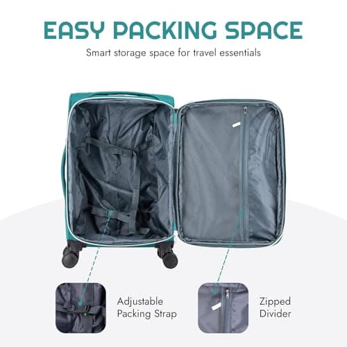 Skylark Large 29” Lightweight Softshell Expandable Suitcase, Integrated Combination Lock, 4 Wheels Check in Luggage for 23kg (Oil Green, 112 litres) — view 5