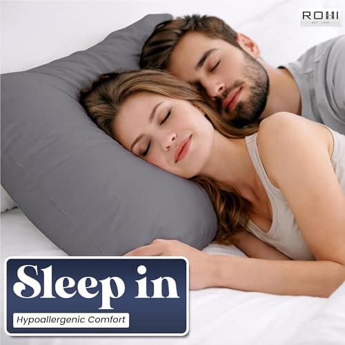 Rohi Value Range Pillows 8 Pack with Grey Microfibre Pillowcases | Neck Support Hypoallergenic Pillow | Breathable Medium Firm Pillows for Back, Front & Side Sleepers | UK Made 45 × 66 cm — view 4