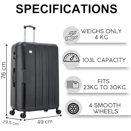 FLYMAX 29" Large Suitcase 4 Wheel Lightweight Luggage Hard Shell Travel Case Hold Check in Fits 23kg - 27kg + 3 Digit Lock Suitcase Large + Telescopic Handle 103 Litre Capacity — view 3