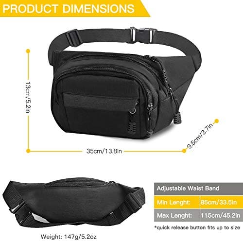 Bumbag Waist Bag, Waterproof 4 Zip Pockets Fanny Pack Running Waist Pack Bag Adjustable Belt Waistpacks for Outdoors,Travel,Sport, Hiking — view 3