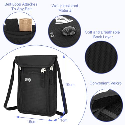 MLPKOI Travel Wallet Passport Holder, Secure Neck Wallet, Passport Bag with 2 RFID Blocking Sleeves, Neck Pouches with RFID Blocking, Ppassport and Document Holder with Adjustable Strap for Women Men — view 2