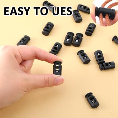 Apausvcm 10Pcs Shoe Lace Tie Locks, Plastic Cord Locks Double Hole Drawstring Stopper Fastener Black Spring Cord Lock for Shoelaces Drawstrings Paracord Clothing Bags Sweatpants Hats (Thin) — view 4
