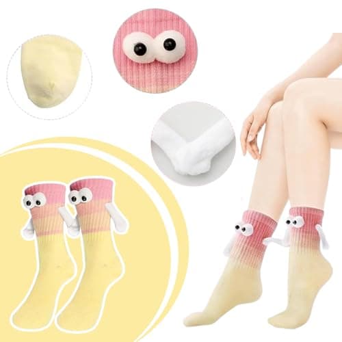 LPMXYW 4 Pairs Funny Socks Magnetic Socks Hand In Hand for Boyfriend Girlfriend Women Funny Gifts,friendship Gifts for Women 3D Couple Doll Holding Hands ﻿ — view 4