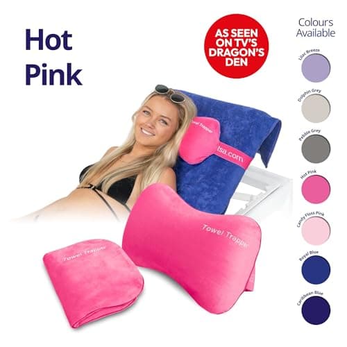 ITSA Towel Trapper | Inflatable Travel Beach Pillow | Sunlounger beachTowel Strap | Portable Pillow | Towel Gripper, Neck Support Blow Up inflatable pillow (Hot Pink) — view 2