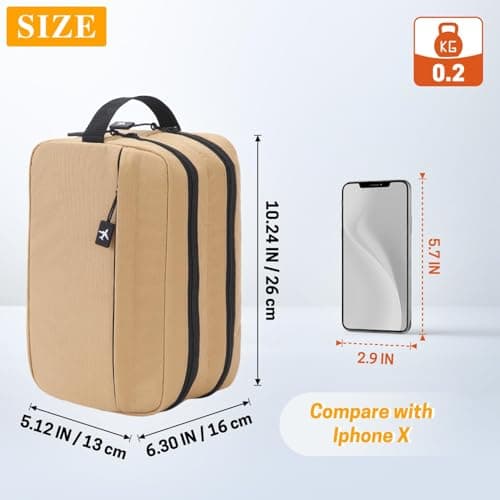 GNEGNI LIFE Toiletry Bag Carry-On Cosmetic Bag – Large Hanging Travel Toiletry Bag with 2 Zippered Main Compartments – Travel Essentials Wash Bag for Men & Women, 26 cm (Khaki) — view 2