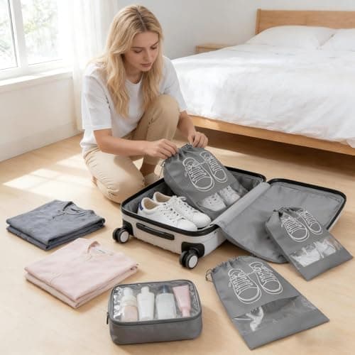 10Pcs Travel Shoe Bags, 44 x 32cm Dust Proof Shoe Storage Bags, Large Drawstring Non-Woven Shoes Storage Bags, Drawstring Shoe Bag for Daily and Travel Use (Grey) — view 3