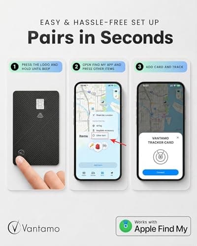Vantamo Ultra-Thin Wallet Tracker, Apple MFi Certified, IP68 Waterproof Bluetooth Tracker for Wallet & Passport, Work with Apple Find My, Wireless Charging, iOS Only — view 5