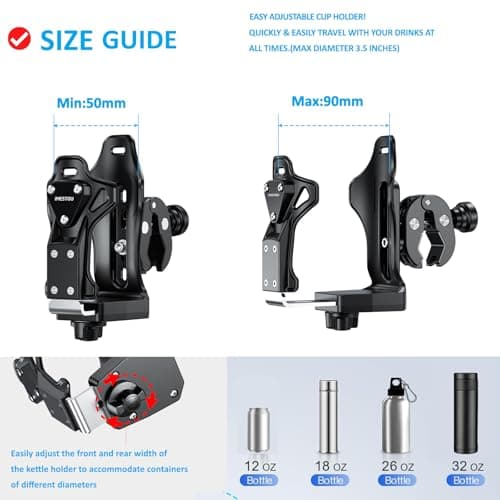 iMESTOU Anti-theft cup holder for motorcycle, water bottle holder for ATV compatible with bottles from 50 to 90 mm, with metal clamp 12.7-33 mm for bicycle, scooter, stroller, etc. — view 2