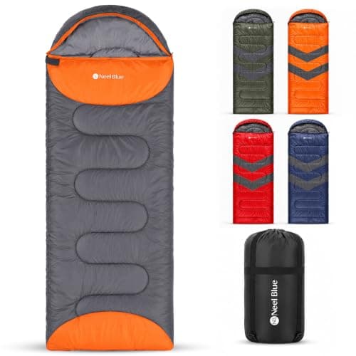 Trimming Shop, 4 Season Sleeping Bag for Adults, Warm Hooded, Grey & Orange