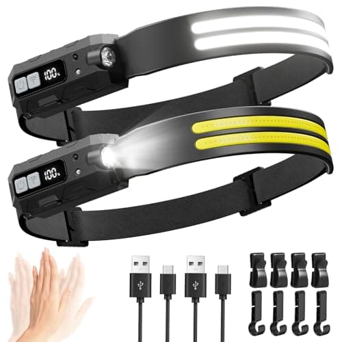 Sogdeco Head Torch Rechargeable 2-Pack, 2000 Lumen 270° Wide Beam Headtorch