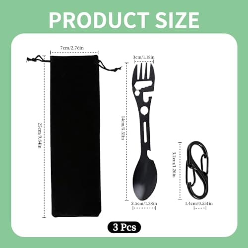Verazquy 10-in-1 Multi-Tool Camping Spork - Utility Travel Cutlery Set in Stainless Steel, All-in-One Spoon, Fork, Knife with Bottle Opener Tools Eco Reusable for Hiking Outdoor(Black) — view 2