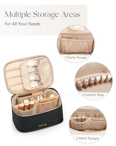 Prite Makeup Bag Toiletry Case for Women with Brush Holder, Black, 2Pcs Set — view 5