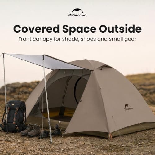 Naturehike Cloud-Creek Series 3 Person Tent – Lightweight Waterproof Camping & Backpacking Tent with Aluminium Poles, UPF50+ & Double Layer Design Brown — view 6