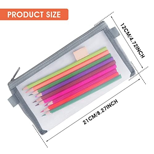 Thinp 3 Pieces Clear Pencil Pouch Makeup Bags with Zipper Nylon Mesh Pen Pouch Pencil Case Stationery Storage Bag for School&Office Supplies Cosmetics Travel Accessories (Black, White, Grey) — view 2