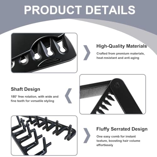 Texture Comb, Texture Wide Tooth Comb, Dual Tool Set for Men's Hair Styling, ABS Material Black, Volume Boosting Tool for Daily Grooming Home Barber and Travel — view 4