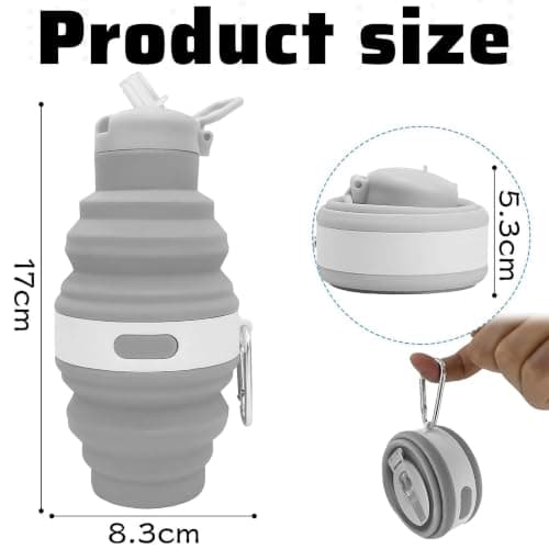 NIFTYY Collapsible Silicone Water Bottle BPA-Free with Carabiner (Grey) — view 2