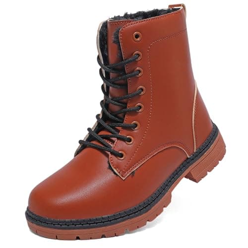 Topwolve Women's Boots Waterproof Ankle Booties Ladies Walking Boots Outdoor Side Zipper Warm Lined Snow Booties,Brown(with Lined),4.5 UK
