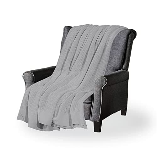 A ATH COLLECTION 100% Pure Organic Cotton Cellular Blanket Thermal Breathable Travel Blanket Extra Soft Warm Lightweight for Adults (Super King 285 x 230 CM, Grey)