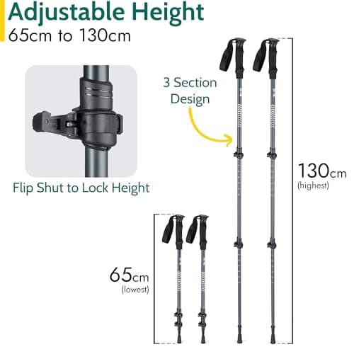 Trail Telescopic Walking Poles, 2 Pack, Adjustable 65–135cm, Teal — view 2