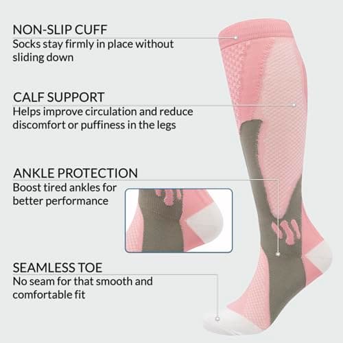 360 RELIEF 1 Pair Compression Socks for Women & Men - Graduated Support - Ideal for Running, Travel, Pregnancy, 15-20 mmHg, L/XL, Pink — view 5