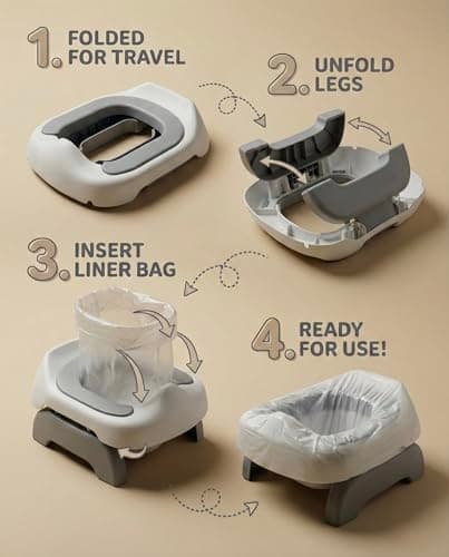 Pote Pals Travel Potty, Part of The Award-Winning Pote Pals Range, Soft PU Cushioned Portable Toddler Toilet seat - Includes 5 Disposable Liners (Grey Woodland) — view 4