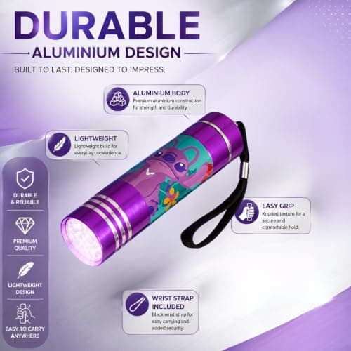 SRV Hub 8.7cm Disney Stitch Aluminium 9 LED Torch, Purple Mini Flashlight with Wrist Strap, Compact Pocket Light for Kids, Camping, Travel, School, Sleepovers, Outdoor Adventures and Gifts — view 6