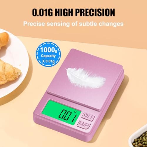 Diyife Mini Scales, [1000g/0.01g] Small Pocket Scales, High Precision Portable Weighing Scales with Cover, Fast Read with Back-Lit LCD Display, for Jewellery Gold Coffee Coin Herb Lab, Pink — view 6