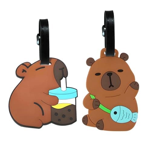 2PCS Luggage Tags, Cute Capybara Suitcase Tags, Silicone Secure Suitcase Labels for Travel Perfect to Quickly Spot, Baggage Labels Suitcases Name ID Cards Travel Accessories for Kids Boys Girls
