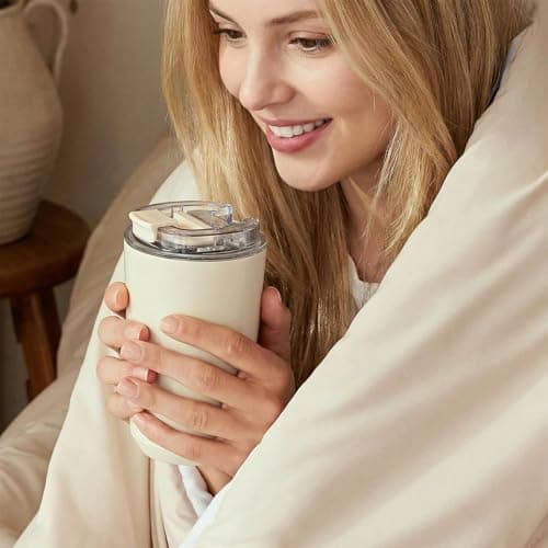 chenqi 380ml Insulated Coffee Cup with Leakproof Lid,Reusable Double Walled Coffee Mug,Stainless Steel Thermal Cup for Hot Cold Drinks (Beige) — view 6